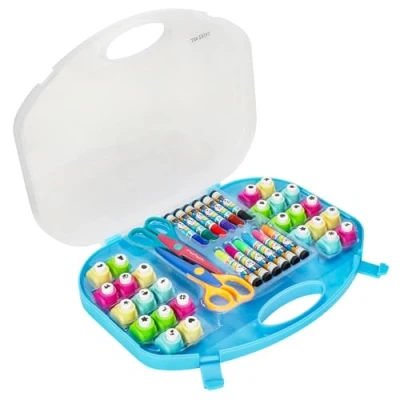 Image de EXERZ Perforatrice Fantaisie 40pcs, Ensemble DIY de Poinçons/Ciseaux artisanaux/Stylos Couleur d’Art Et Artisanat dans Une boîte Rangement (Bleu)