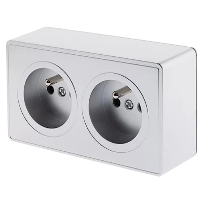 Image de Prise double 16A en saillie silver gamme Vulco Zenitech