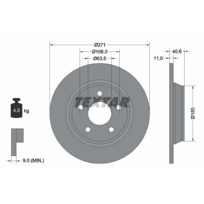 Image de TEXTAR 92303503 Disque de frein 271 11 05/05 108 plein revêtu sans boulon fix roue, moyeu roue FORD: Focus Mk4 3/5 portes