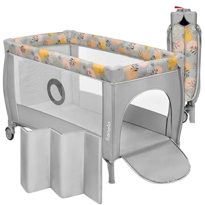 Image de lionelo Stefi lit Bebe Parc jusqu&#039;à 15 kg, entrée latérale, Dispositif de Protection Contre Le Pliage accidentel LockGuard, système Rapide, Sac Transport (Pink Yellow)