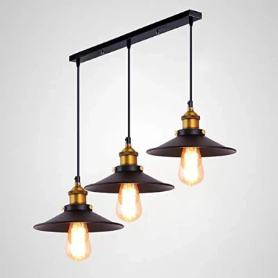 Image de Mengjay Trade E27 Métal Vintage Suspensions Luminaires Retro Plafonniers Luminaire Edison de Culot E27*3 Eclairage Plafond Noire Lampe(Ampoule non incluse)
