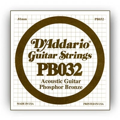 Image de D&#039;Addario PB032 Corde seule avec filet de bronze phosphoreux pour guitare acoustique Calibre .032