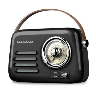 Image de Ledwood Radio Rétro Portable Alma, FM, Bluetooth 5.3 Entrée USB, Puissance 30W Batterie 3,7V 1500mAh Retro Vintage Noir