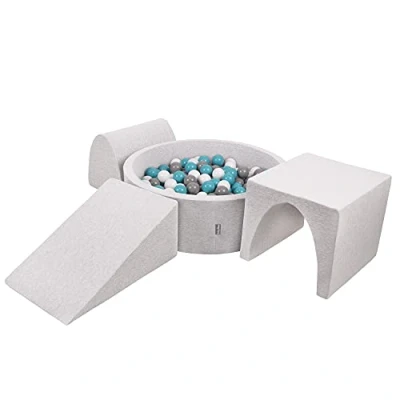Image de KiddyMoon Aire De Jeux en Mousse avec Rond Piscine À Balles (200 Balles) Fosses Boules pour Enfants Jouets Parcours Obstacles, Fabriqué UE, Gris Clair: Gris/Blanc/Turquoise