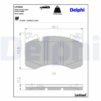 Image de DELPHI Jeu de plaquettes frein préparé pour indicateur d&#039;usure avec tôle anti bruit sans accessoires LP3900