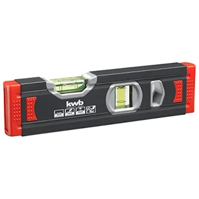 Image de kwb Mini niveau à bulle en aluminium de 1,0 mm, 20 cm, nivelle sécurisée, précision m, rectifié avec précision, 1 fiole horizontale et verticale