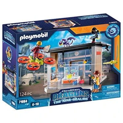 Image de Playmobil 71084 Dragons: Les Neufs Royaumes Labo Icaris Dragons Nine Realms avec Deux Personnages, Un Dragon, Drone Canon Fonctionnel et Le Laboratoire Dès 4 Ans