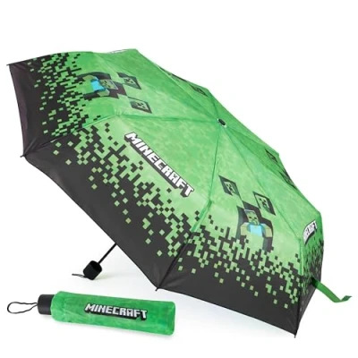 Image de Minecraft Parapluie Pliant pour Enfant Télescopique Léger (Noir/Vert)