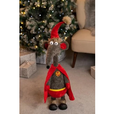 Image de Marco Paul Super rat de Noël Accessoire festival en peluche douce autonome décoration animale style Père Grande figurine pour souris Noël,