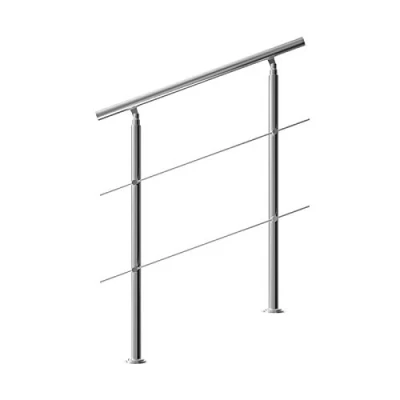 Image de Rampe d&#039;escalier 100 cm acier inoxydable 2 traverses main courante balustrade garde corps aide escalier balcon intérieur extérieur