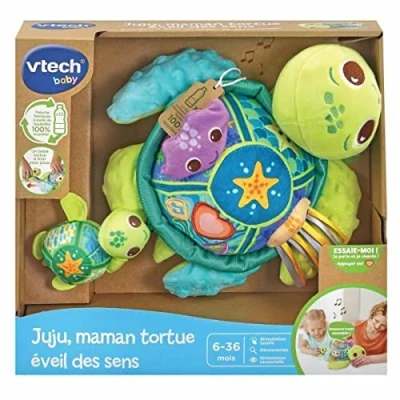 Image de VTech Juju, Maman Tortue Éveil des Sens, Peluche Bébé Interactive et Sensorielle Fabriquée avec Matériaux Plus Durables, Jouet d&#039;Éveil Musical, Cadeau Dès 6 Mois Contenu en Français