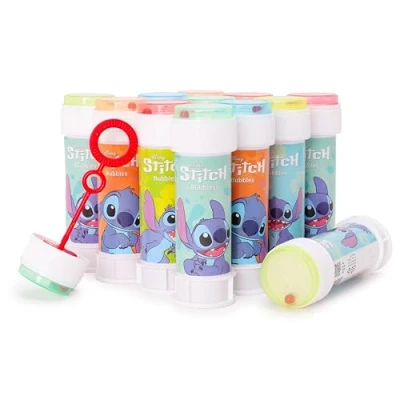 Image de Toyland® Lot de 12 Bulles Stitch avec bâton à Bulles, Solution 60 ML et Couvercle Labyrinthe Fantaisie Jouets pour Argent Poche Pochettes Surprises