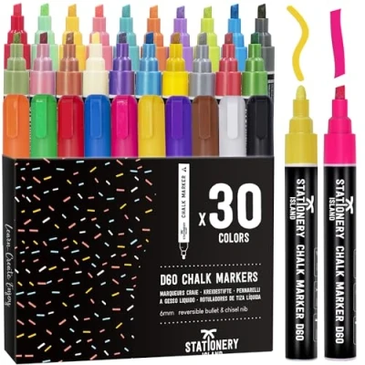 Image de STATIONERY ISLAND Stylo Craie pour Tableau Noir Effacable, Marqueur Feutre le Verre Fenêtre, 6MM Lot de 30