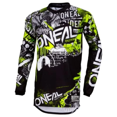 Image de O&#039;NEAL Maillot Moto Enduro Offre Une liberté de Mouvement maximale, Coudière Cousue, Matière Respirante Element Attack Adultes Noir/Neon Jaune Taille XXL