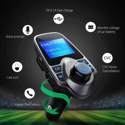 Image de transmetteur fm bluetooth voiture kit main libre avec usb audio lecteur mp3 pour iphone,téléphones android