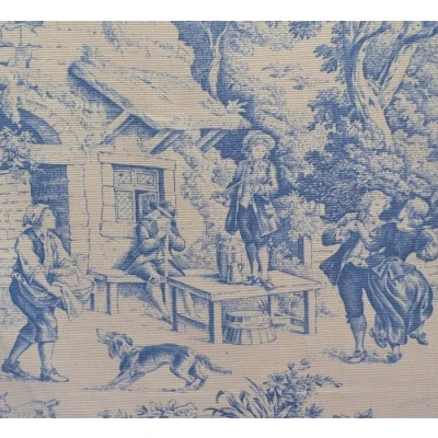 Image de Tissu de coton imprimé Toile Jouy (Bleu) Largeur: 140cm (1 mètre)