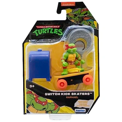Image de TMNT Jouet Skateur acrobatique Gyro Raphael 7 cm Tortue Ninja Edition Classique. Effectue des Tours de Skate et atterris sur Les Quatre Roues à Chaque Fois !