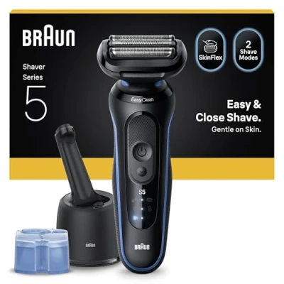 Image de Braun Series 5 Rasoir Électrique Pour Homme, En Mode Turbo Ou Standard, À Grille Étanche, Conçu Allemagne, Avec Une Station De Nettoyage SmartCare Clean &amp; Charge, Bleu