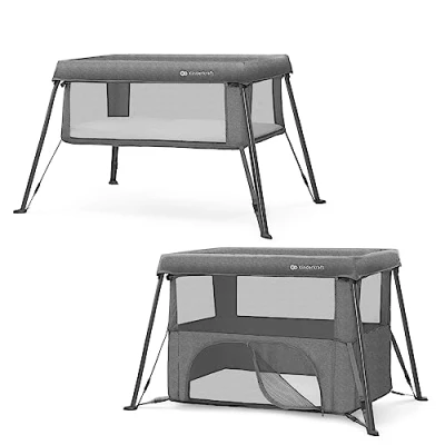 Image de Kinderkraft CAMI Lit parapluie 3 en 1, bébé avec Matelas, de la Naissance, Fonction Parc, Facile à Plier, Un sac voyage inclus, 2 Niveaux Gris