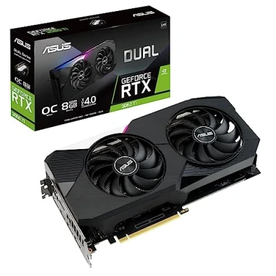Image de ASUS DUAL NVIDIA GeForce RTX 3060 Ti V2 OC Edition Carte graphique (8GB GDDR6, PCIe 4.0, HDMI 2.1, DisplayPort 1.4a, Ventilateurx axiaux, 2 x BIOS, Plaque arrière renforcée, GPU Tweak II)