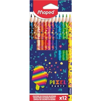Image de Maped 12 Crayons de couleur Pixel Party en résine enfants Mine résistante Forme Triangulaire Ergonomique