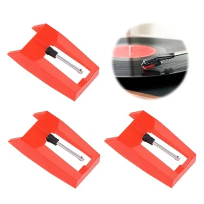 Image de 3 Pièces Pointe de Lecture Tourne Disque Aiguille, Universelles Remplacement Aiguille pour Platine Vinyle, Vinyle Aiguilles Diamant en Phonographe Rouge