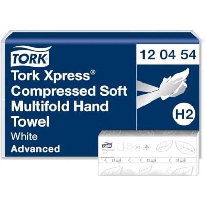 Image de Tork Xpress essuie mains interfoliés doux comprimés blancs H2, Advanced, 2 plis, pliage en M, grand format, 12 x 200 mains, 120454