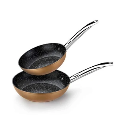 Image de Monix Copper Lot 2 Poêles 20 24 cm, Aluminium Forgé, Revêtement Antiadhésif Quantanium sans PFOA, Compatible Tous Feux Y Compris Induction