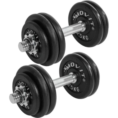 Image de MOVIT ensemble d&#039;haltères courts PRO, haltères en fonte, 2x 15kg, barre de 30mm norme standard, poignée moletée, fermetures étoile, poids