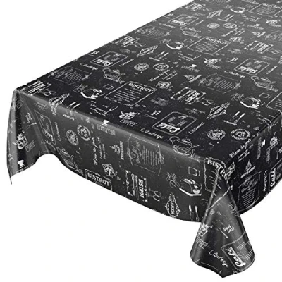 Image de ANRO Nappe en Toile cirée Lavable Noir Moderne Motif rétro café 240 x 140 cm