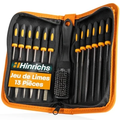 Image de Hinrichs Jeu de Limes Métal et Bois 13 Pièces Comprend un Étui 6 Diamantées, en Acier, 1 Brosse Acier Modélisme, Mini Limes, à Clés