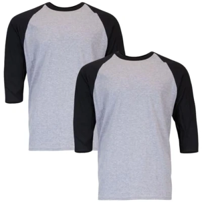 Image de Gildan Heavy Cotton 3/4 Raglan T Shirt Style G5700, 2er Pack, Gris/Noir, M (Lot de 2) Hommes