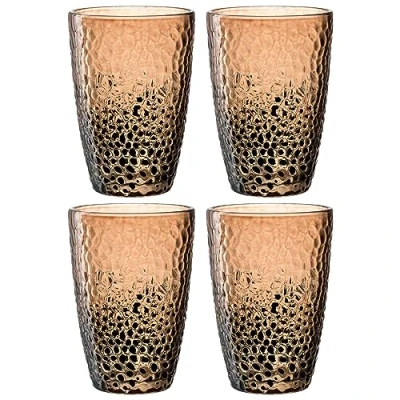 Image de Leonardo Matera 024385 Lot de 4 verres en verre qualité supérieure, aspect martelé, contenance 340 ml, fait à la main, passent au lave vaisselle, robustes, beiges
