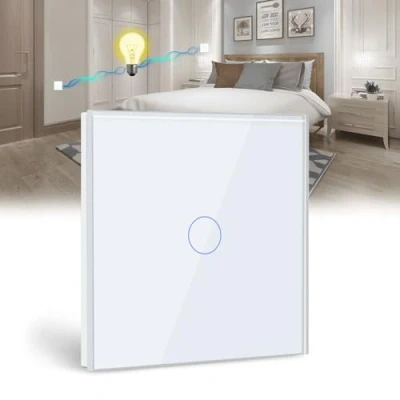 Image de BSEED Interrupteur Tactile va et vient Blanc,1 Gang 2 Voie Commutateur de Lumière avec LED Affichage Light,Interrupteur Capteur Panneau Verre Cristal Pas fil Neutre