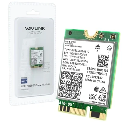 Image de WAVLINK WiFi 7 Wireless Card, 8774Mbps Tri Band BE200 M.2 NGFF Network Module with Bluetooth 5.4, MU MIMO, WPA3, Support Windows 10/11(64 bit) Laptop, Not AMD