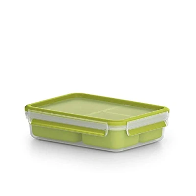 Image de Emsa Boîte à Repas et En cas avec 3 Inserts Pratiques Couvercle, Volume : 1,2 Litres, Transparent/Vert, Clip &amp; Go, 518100