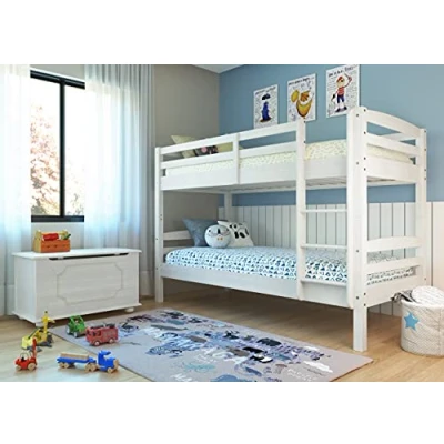 Image de Inter Link Lit Superposé pour enfants Bois de pin massif Avec échelle 2 couchages 90 x 200 cm sommiers à lattes Barrière sécurité Annika Vernis blanc