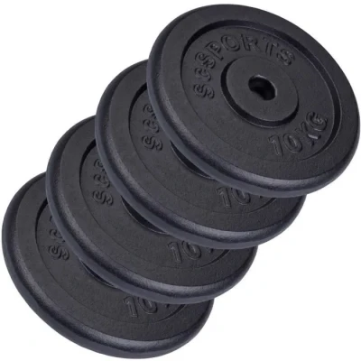 Image de ScSPORTS® Disques d&#039;Entraînement Set de 15/20/30/40/60 kg, en Fonte, Ø 30/31 mm, Adapté au Sol, Noir Jeu Poids, Plaques Poids pour Haltères, Fitness (40 KG (4 x 10 kg))