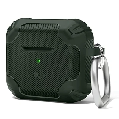 Image de elago Coque Solid Armor Compatible avec AirPods 3 Étui, Conception Antichoc, Matériau TPU Durable, Prend en Charge Le Chargement sans Fil, Protection Complète du Téléphone (Vert Foncé)