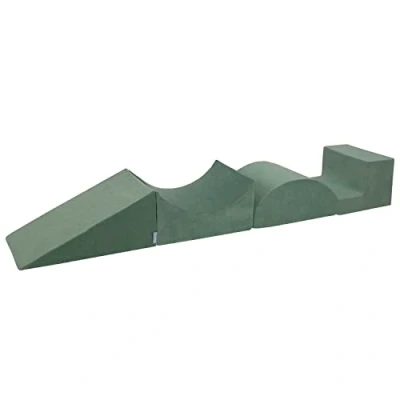 Image de KiddyMoon Velvet Aire De Jeux en Mousse pour Enfants, Élément Pente/Rampe/Semi Rouleau, Vert Forêt