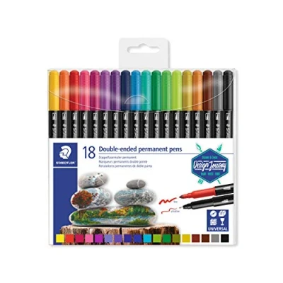Image de Staedtler feutres permanents à double Pointe pour marquage sur tout type de surface, fine et ultra fine, Étui plastique avec 18 différents assortis, 3187 TB18