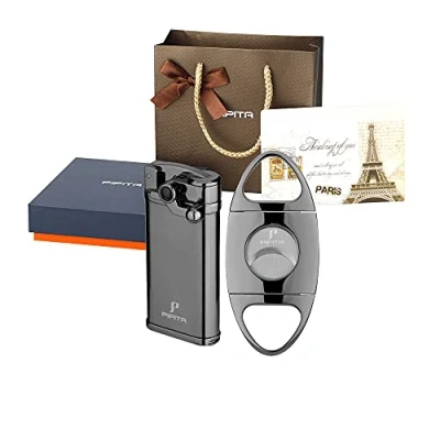 Image de PIPITA Lot de 2 Briquet Torche &amp; Coupeur Ensemble Cadeau, Coupe Vent Simple Jet Briquet, au Gaz Butane Rechargeable, Emballage avec Belle boîte Cadeau (Non Inclus)