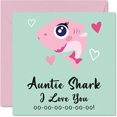 Image de Cartes d&#039;anniversaire pour tante Requin carte de la part d&#039;une nièce ou d&#039;un neveu, amusante enfant en bas âge, 145 mm x