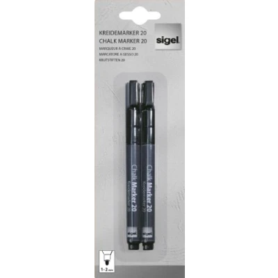 Image de SIGEL GL177 Lot de 2 marqueurs à craie liquide 20, effaçables. Pointes ogives Ø 1 mm, noir