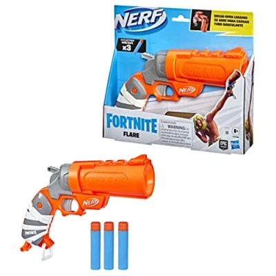 Image de Nerf Fortnite, Blaster à fléchette Flare, s&#039;ouvre pour Charger, inclut 3 fléchettes Mega AccuStrike Officielles, poignée d&#039;amorçage Multicolore