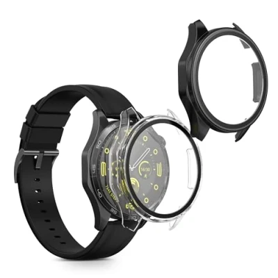 Image de kwmobile Coque Compatible avec Huawei Watch GT4 46mm 2X Étui Cadre écran en Verre trempé pour Fitness Tracker Transparent Noir