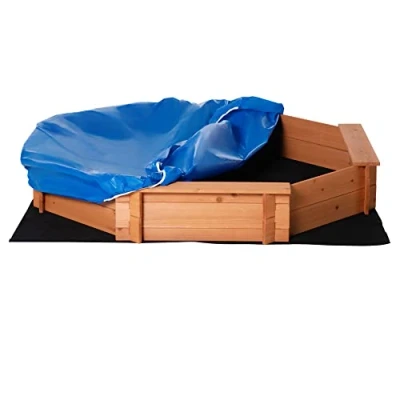 Image de Outsunny Bac à Sable Bois octogonal dim. 139,5l x 21,5H cm 4 bancs bâche de Couverture, Non tissé Sol Inclus Sapin pré huilé