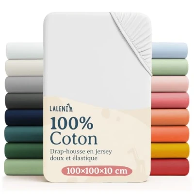 Image de Laleni Draps Housses 100x100 cm en Jersey Lot de 2 Drap Housse Bebe certifié Oeko TEX 100% Coton Tapis Parc Matelas lit Blanc