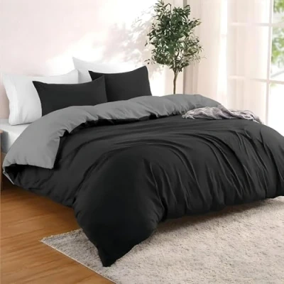 Image de Dreamzie Housse de Couette 240x220 cm avec 2 Taie Oreillers 50x70 Noir/Gris Foncé Parure Lit en 100% Microfibre 3 Pièces Certifié sans Produits Chimiques (Oeko TEX)