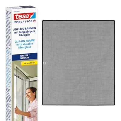 Image de tesa Insect Stop Clip On vliegenhor om in het raam te Klikken op maat snijden frame, gaas van duurzaam glasvezel, zelfklevende bevestigingsclips 1 m x 1, 2 antraciet